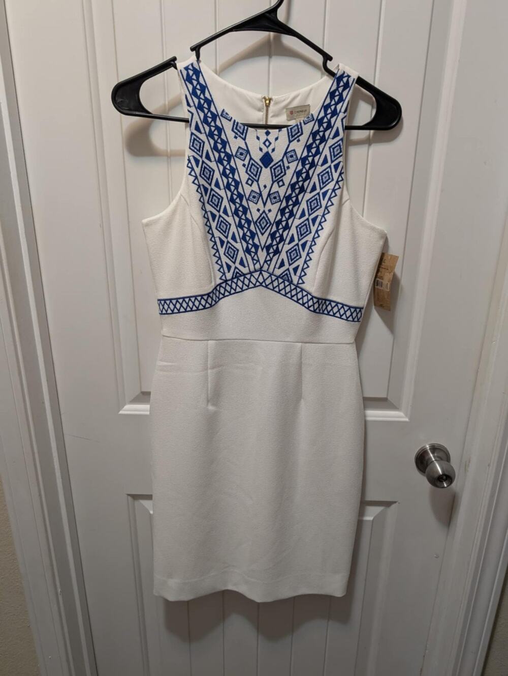 New Cremieux Sheath Dress Size 2 White Cobalt Blue Lita Spring Summer MSRP $139